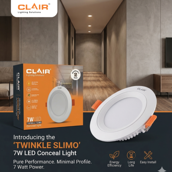 Clair 7W LED Twinkle Slimo Series Conceal Down Lights, Cool White