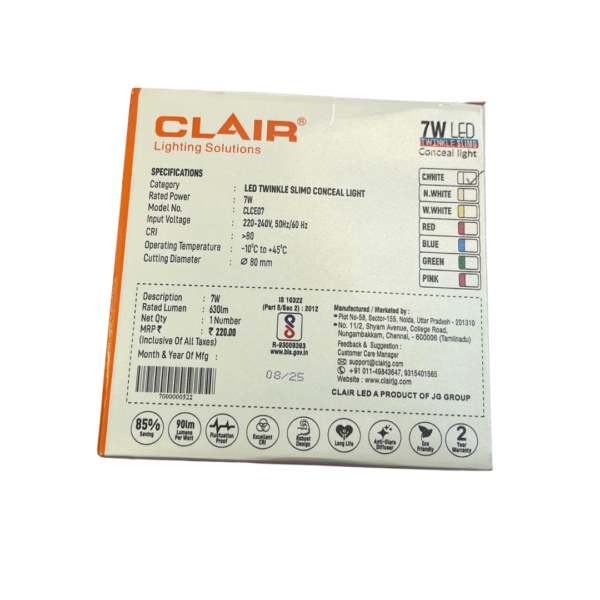 Clair 7W LED Twinkle Slimo Series Conceal Down Lights, Cool White