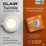 Clair 3W LED Luna Jb Conceal Down Lights, Cool White