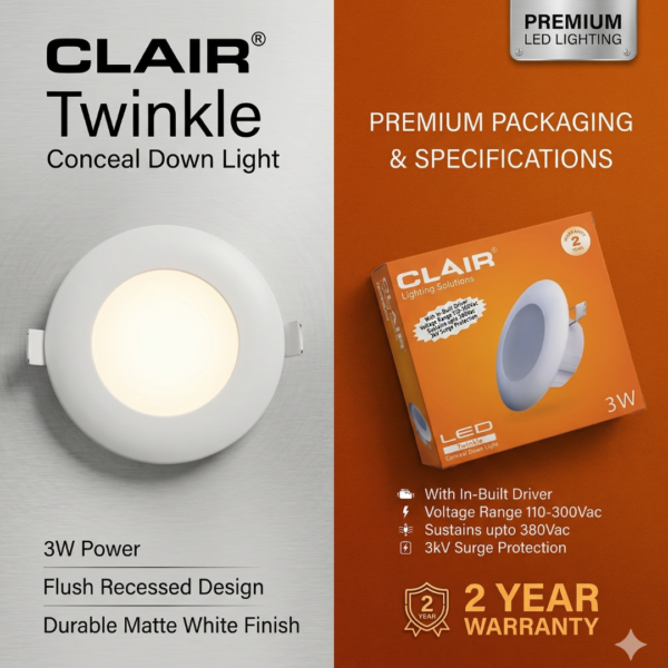 Clair 3W LED Luna Jb Conceal Down Lights, Cool White