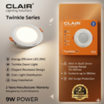 Clair 9W LED Twinkle Slimo Series Conceal Down Lights, Cool White