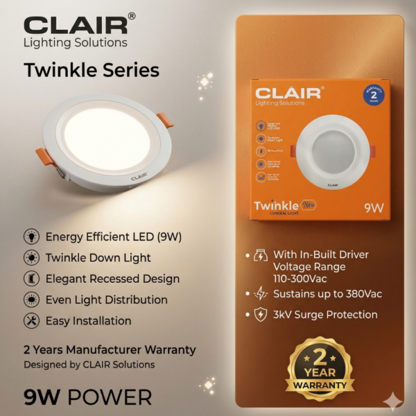 Clair 9W LED Twinkle Slimo Series Conceal Down Lights, Cool White